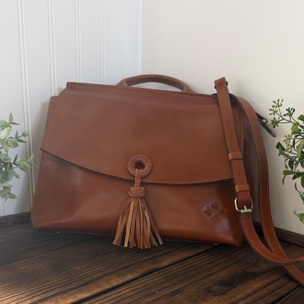 New Patricia Nash Brown Molly’s Leather Top Handle Satchel with Tassel